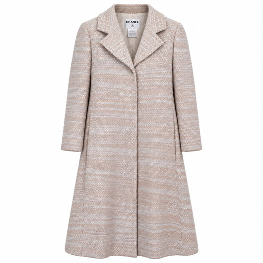 CHANEL - LONG COAT TWEED BEIGE & IVORY SIZE 44FR
