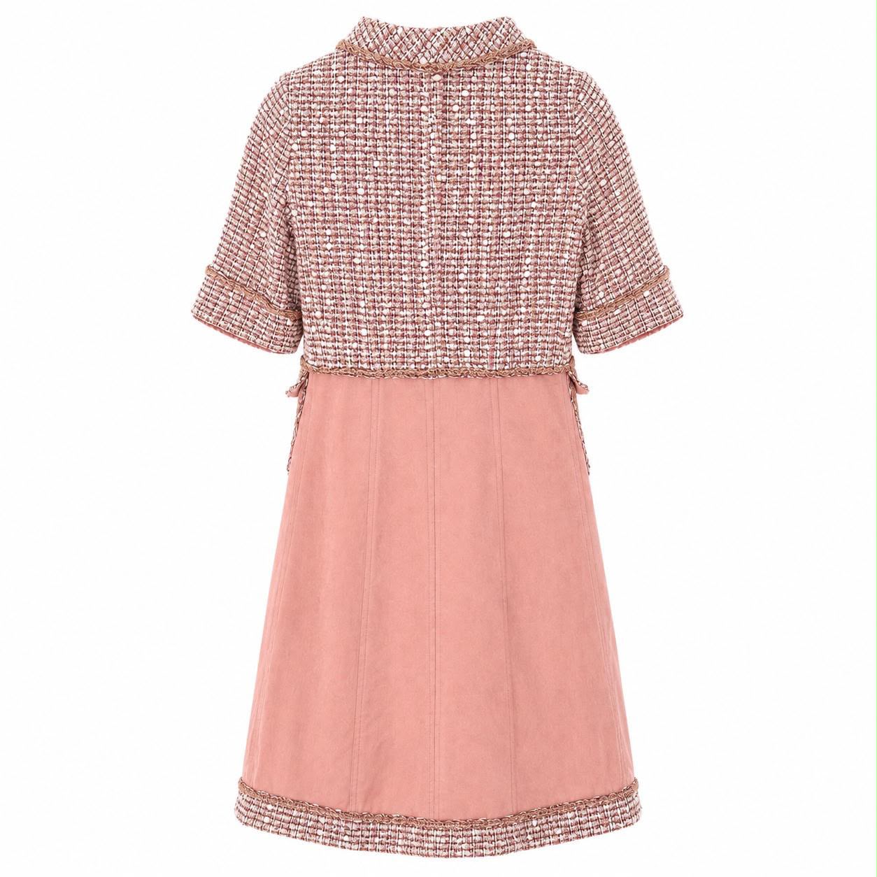 CHANEL - DRESS MIDI PINK DENIM & TWEED SIZE 38 FR