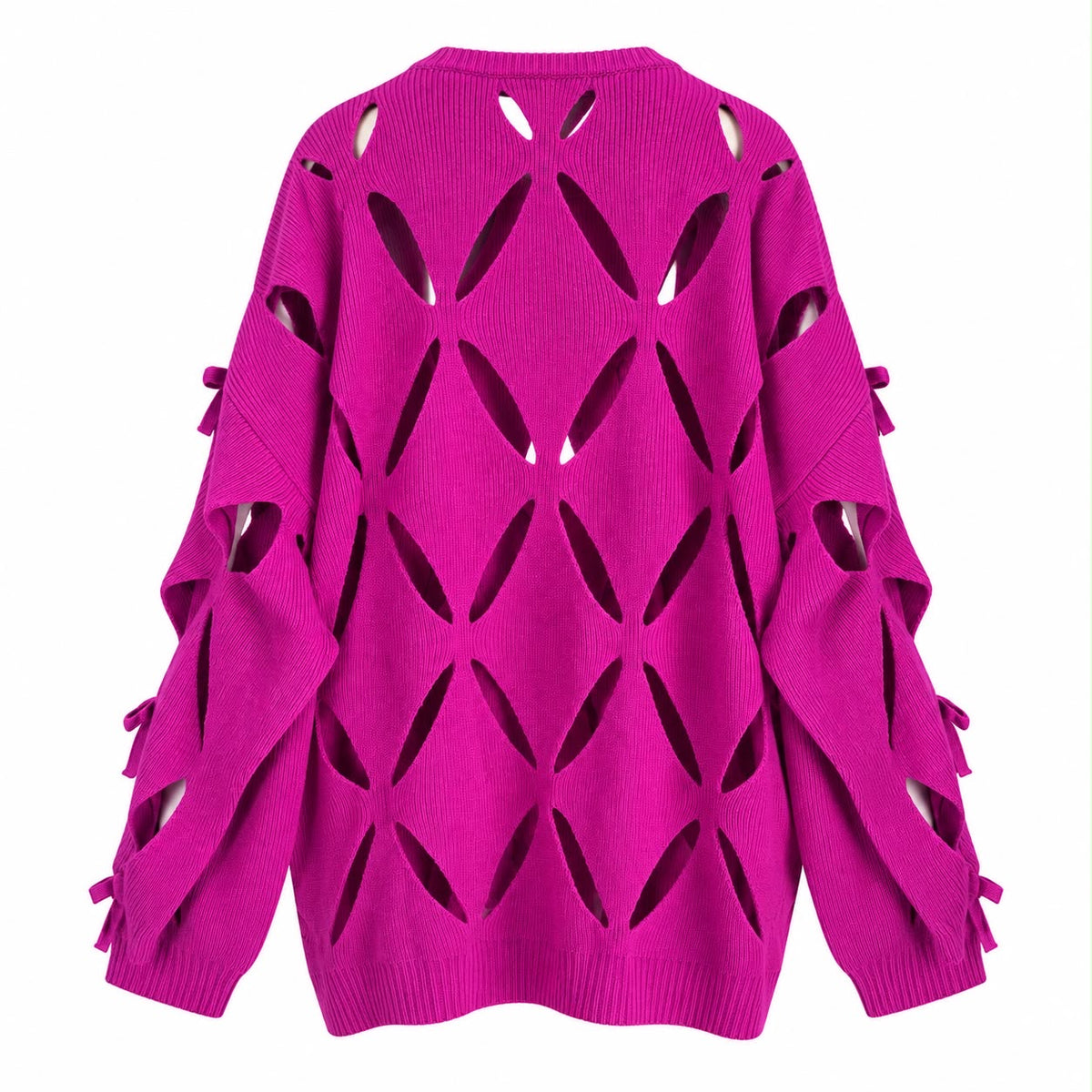 VALENTINO - SWEATER FUCHSIA PINK VIRGIN WOOL CUT-OUT WITH BOW DETAILS SIZE XS