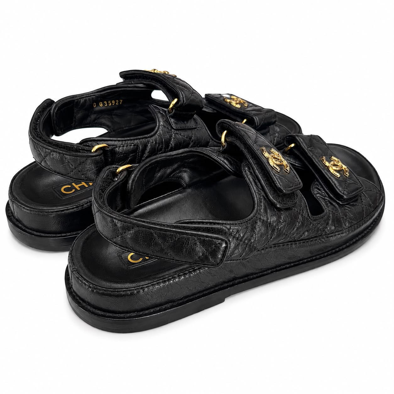 CHANEL - SANDALS DAD BLACK LEATHER GOLD HARDWARE SIZE 40 C