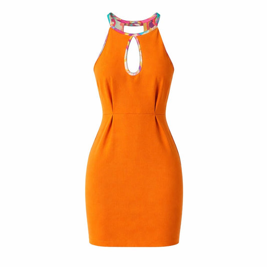 EMILIO PUCCI - DRESS ORANGE WITH PRINT DETAILS SIZE 40 IT