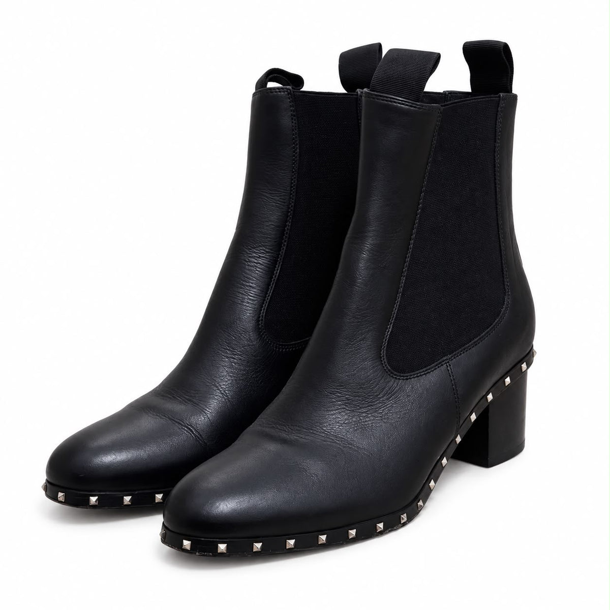 VALENTINO - ANKLE BOOTS ROCKSTUD CALFSKIN BLACK LEATHER SIZE 37 EU