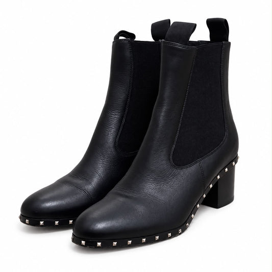 VALENTINO - ANKLE BOOTS ROCKSTUD CALFSKIN BLACK LEATHER SIZE 37 EU