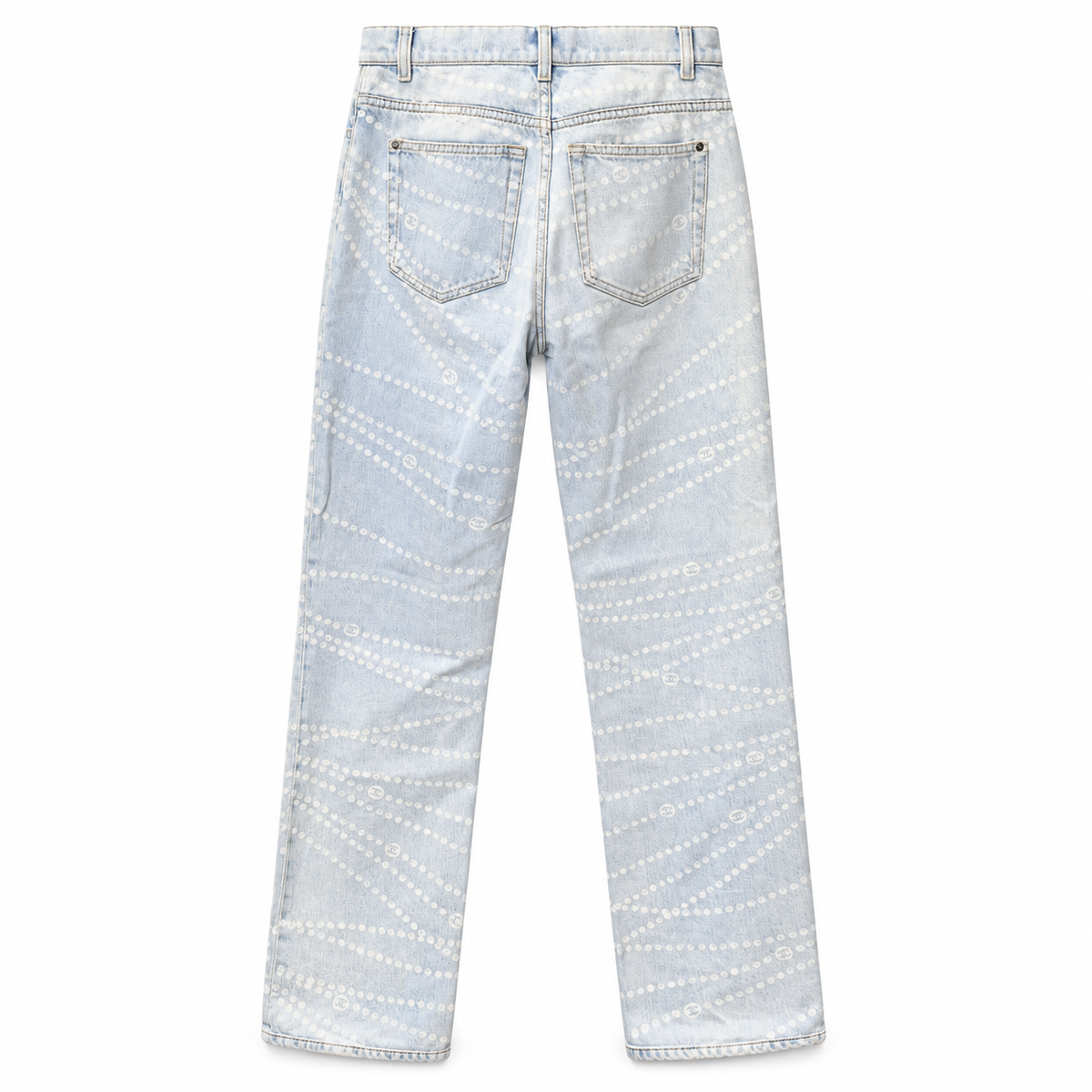 CHANEL - *COLLECTION 2025* JEANS PEARL PRINT LIGHT BLUE SIZE 34 FR
