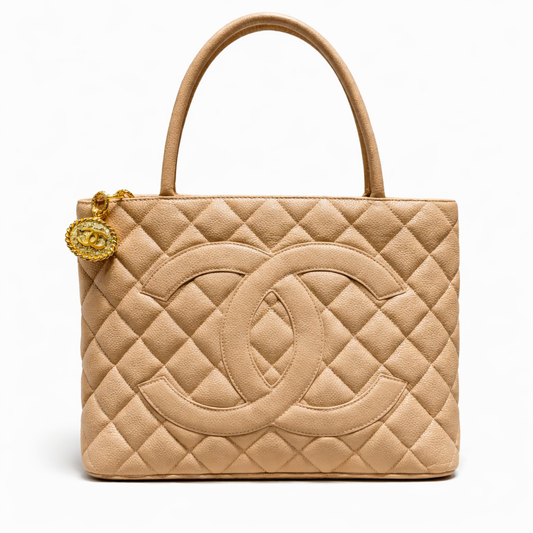 CHANEL - MEDAILLON BAG CAVIAR CAMEL LEATHER GOLD HARDWARE