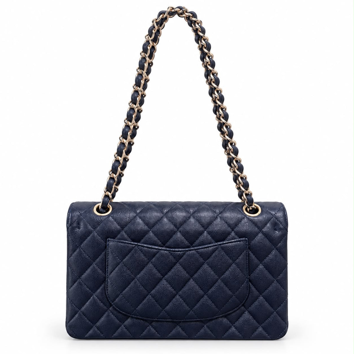 CHANEL - BAG TIMELESS CLASSIC DOUBLE FLAP MEDIUM BLUE NAVY CAVIAR LEATHER WITH SILVER TONE HARDWARE