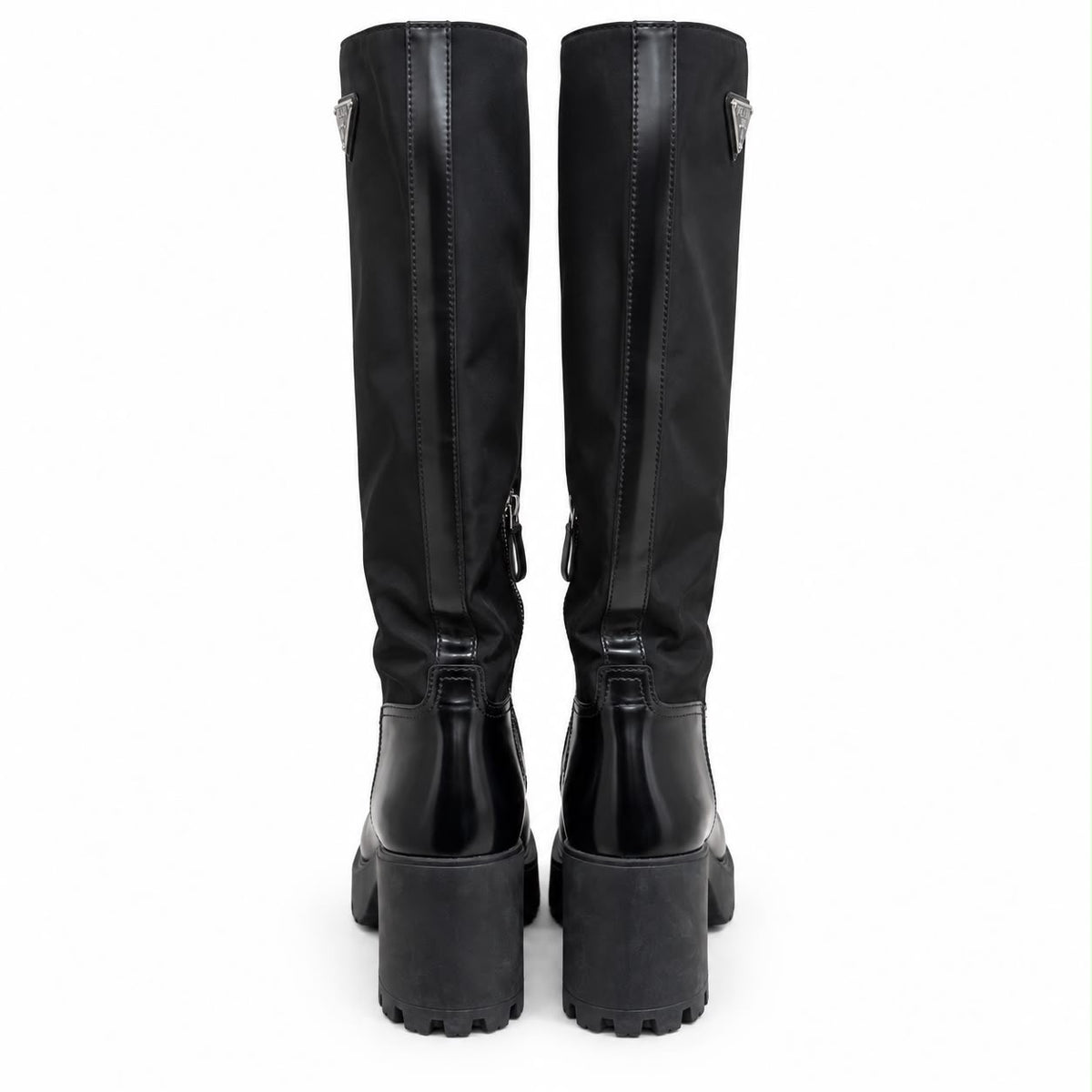 PRADA - BOOTS HIGH RE-NYLON KNEE-HIGH WITH TRIANGLE LOGO MONOLITH SOLE SIZE 37,5 EU