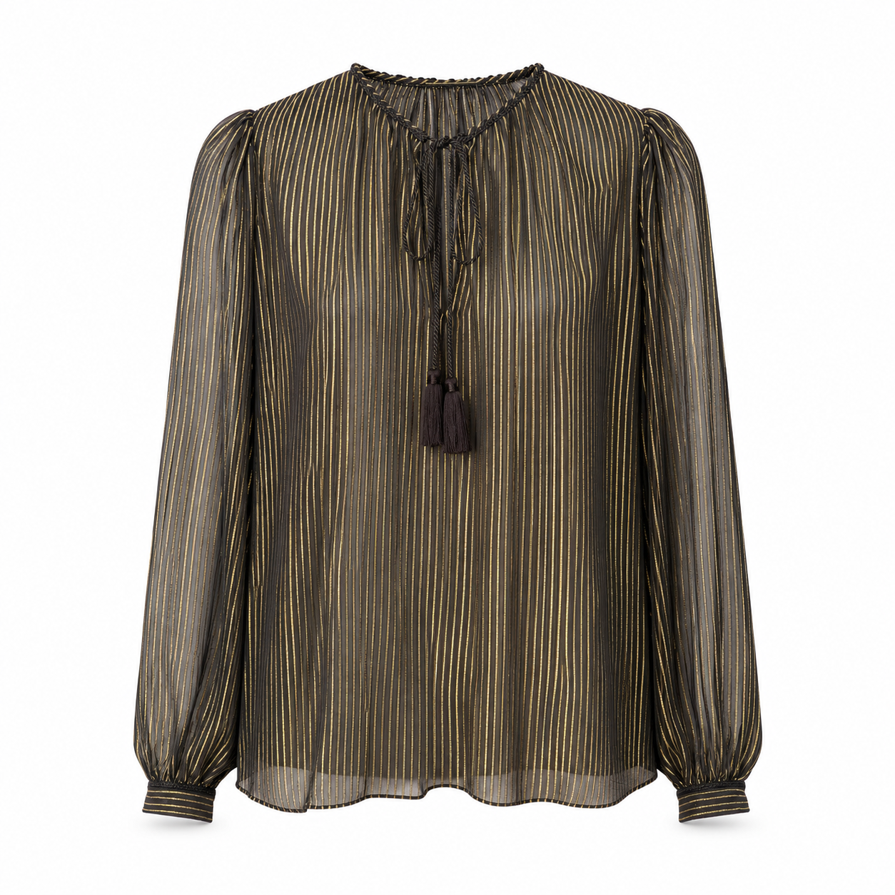 SAINT LAURENT - SHIRT STRIPED SILK BLACK AND GOLD SIZE 36 FR