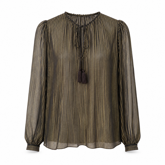 SAINT LAURENT - SHIRT STRIPED SILK BLACK AND GOLD SIZE 36 FR