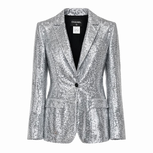 CHANEL - BLAZER SILVER SEQUIN SIZE M