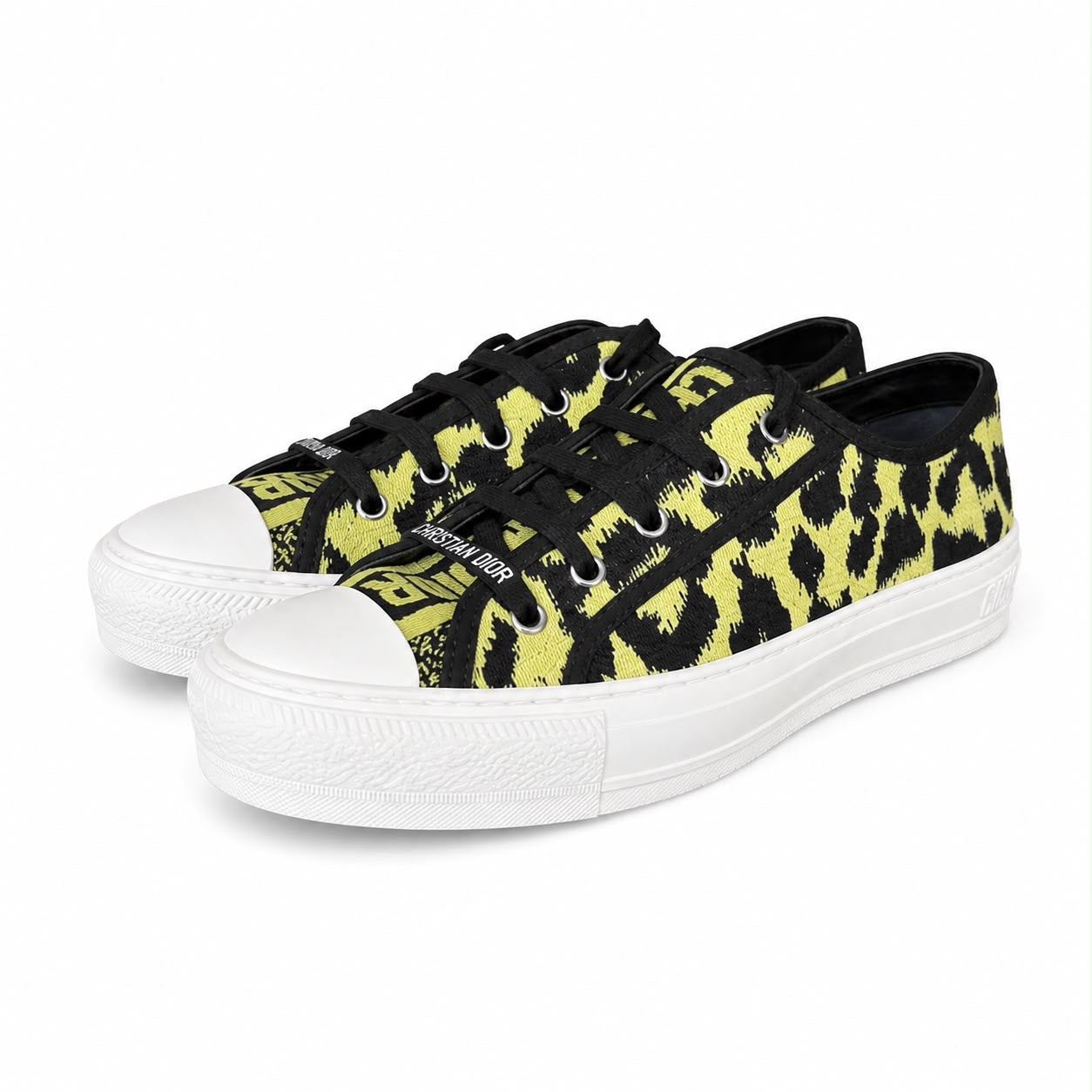 DIOR - SNEAKERS WALK’N’DIOR LEOPARD PRINT SNEAKERS IN BLACK & LIME SIZE 39 EU
