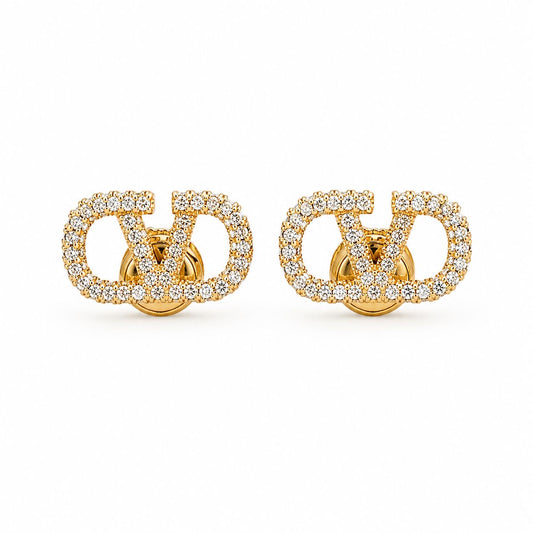 VALENTINO - *NEW* EARRINGS VLOGO SIGNATURE GOLD-TONE WITH CRYSTALS