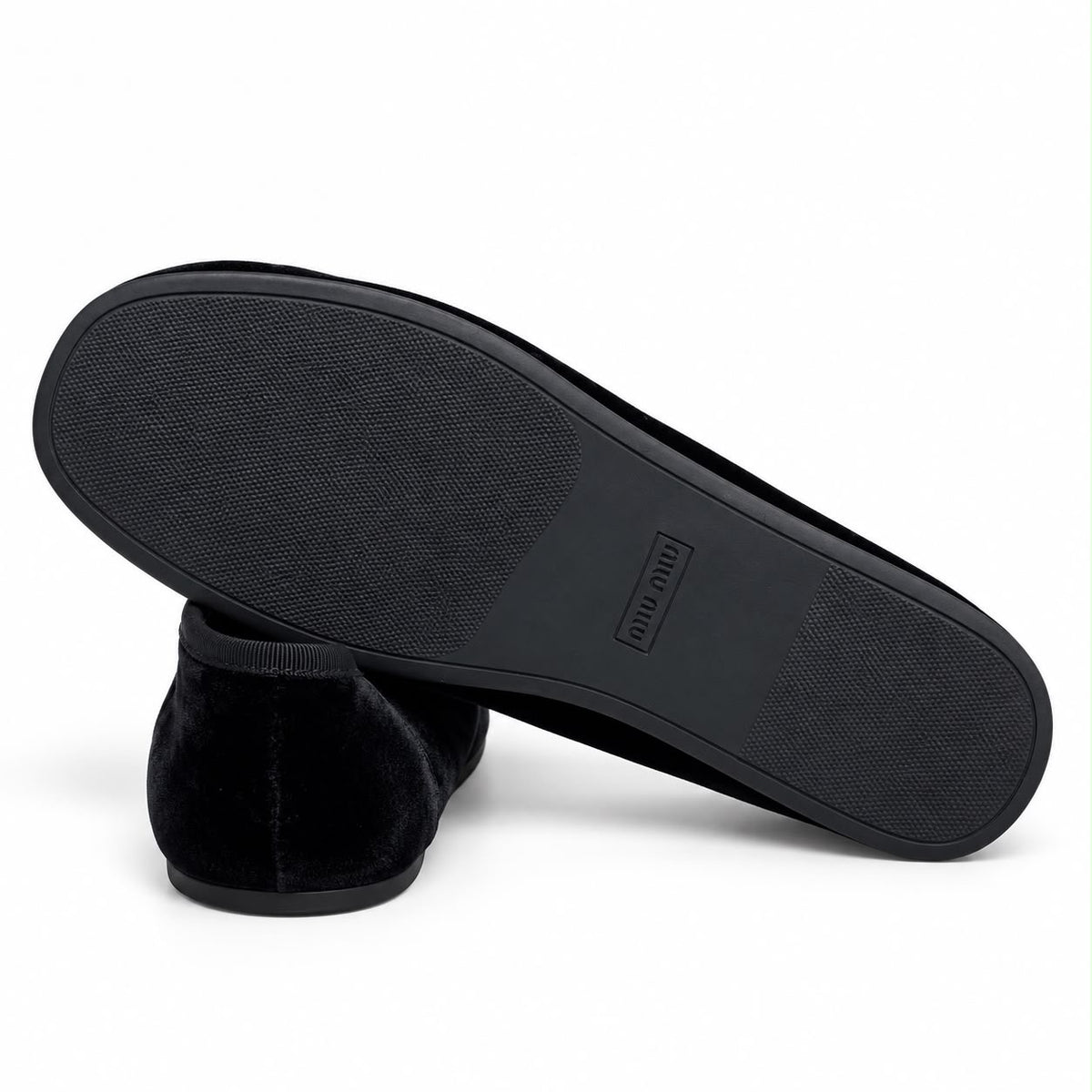 MIU MIU – BLACK VELVET LOAFERS WITH GOLD EMBROIDERED LOGO SIZE 39.5 EU