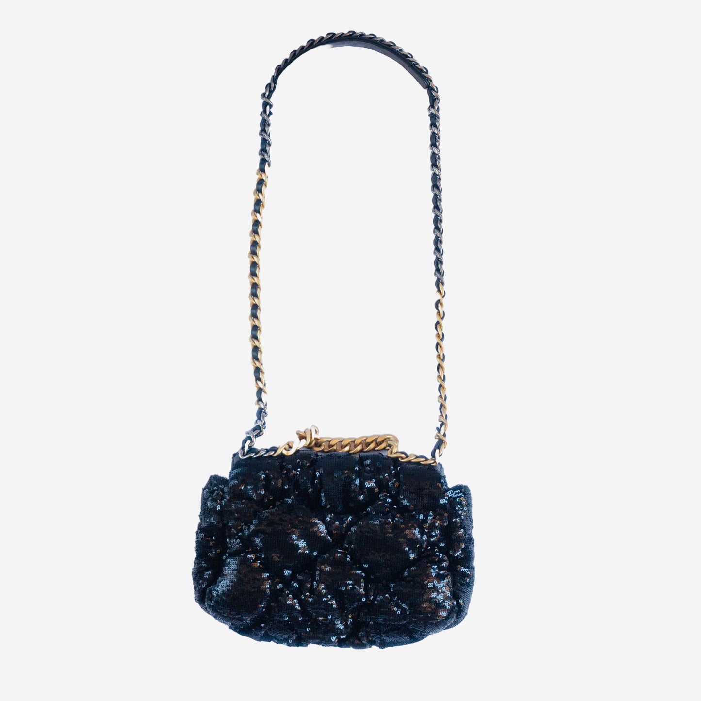 CHANEL - CHANEL 19 FLAP BAG IN BLACK QUILTED SEQUINS WITH GOLD HARDWARE