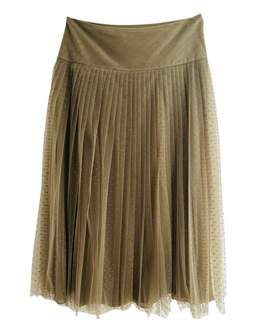 DIOR - Maxi skirt plumetis khaki with silk lining size 42 FR