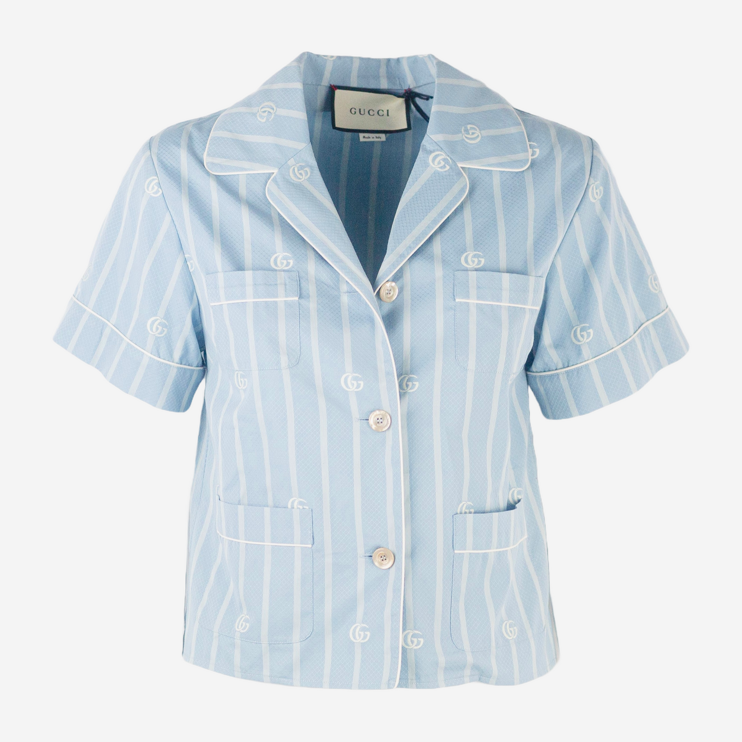 GUCCI - SHIRT LIGHT BLUE LOGO GG SIZE 36 IT