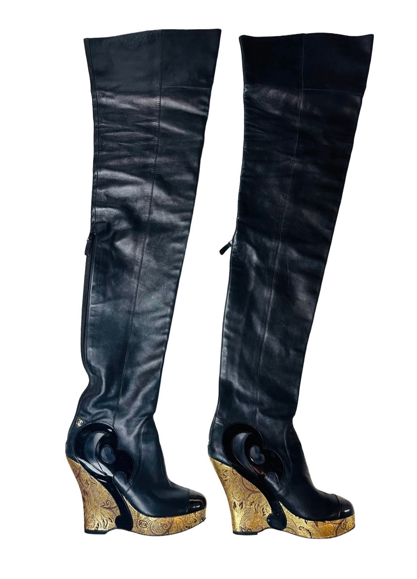 CHANEL - Boots black leather size 37,5 EU