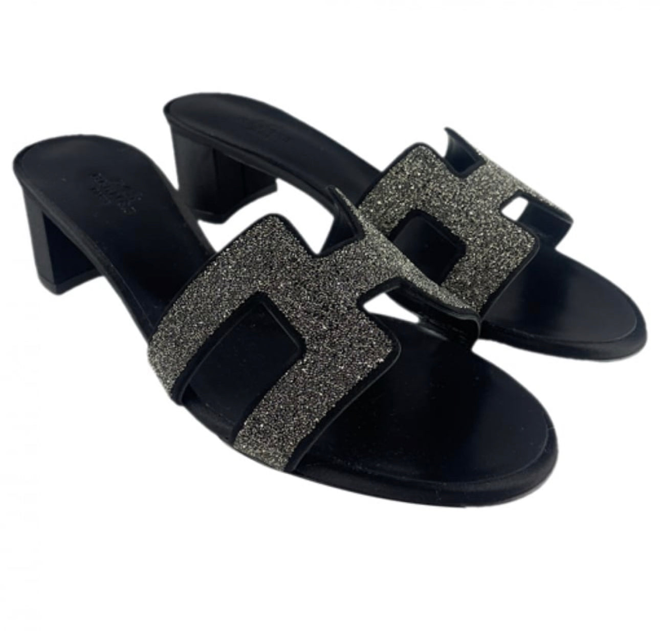 HERMÈS - Sandals Oasis black chèvre velour and crystal
