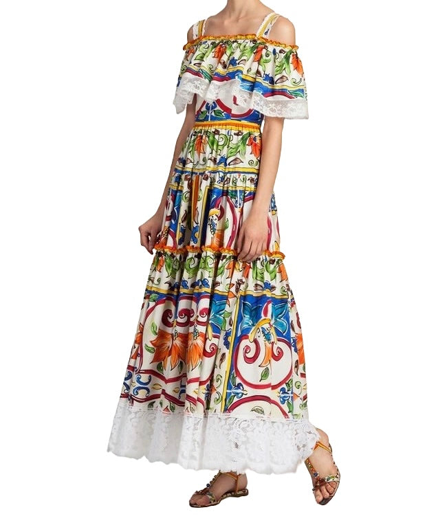 DOLCE & GABBANA - Long dress maiolica size 40 IT