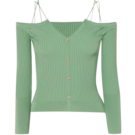 JACQUEMUS - Cardigan Tordu cold-shoulder ribbed-knit green size 36 FR