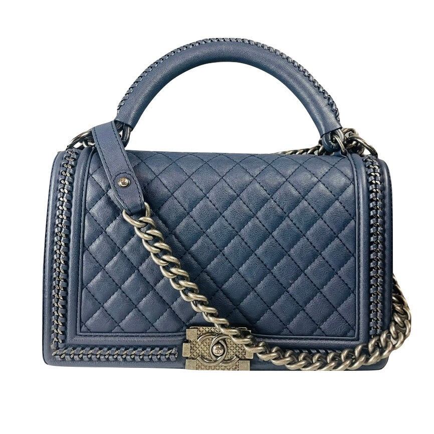 CHANEL - Boy bag large blue with handle