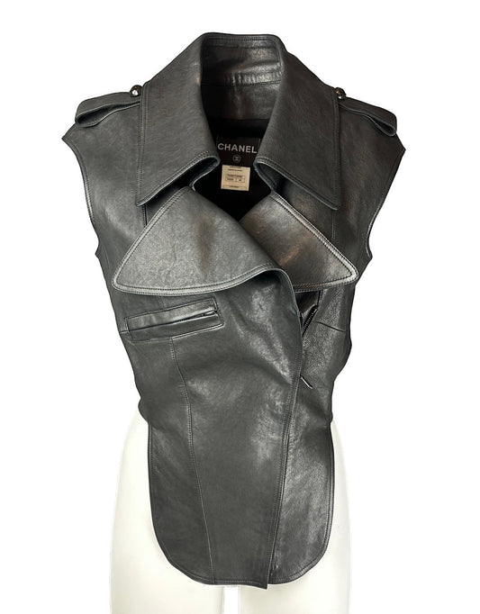 CHANEL open-back leather gilet jacket size 40 FR